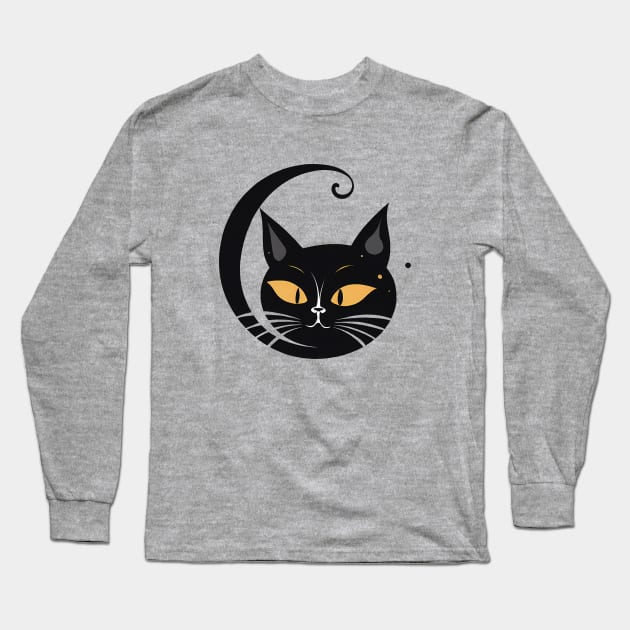 Black cat with orange eyes Long Sleeve T-Shirt by KOTYA